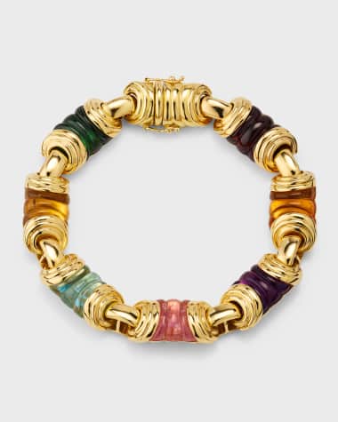 NM Estate Estate 18K Yellow Gold Carved Stone Bracelet
