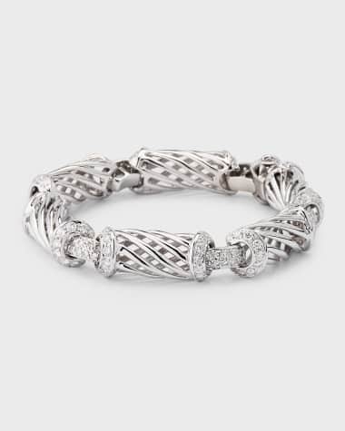 NM Estate Estate 18K White Gold Open Swirl and Wire Grill Link Bracelet with 144 Diamonds