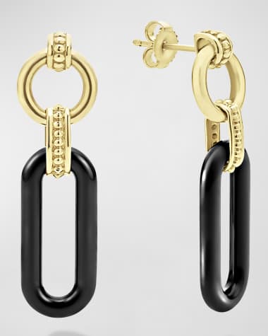 LAGOS 18K Signature Caviar Black Ceramic Links 33x10mm Alternating Circle and Oval Earrings