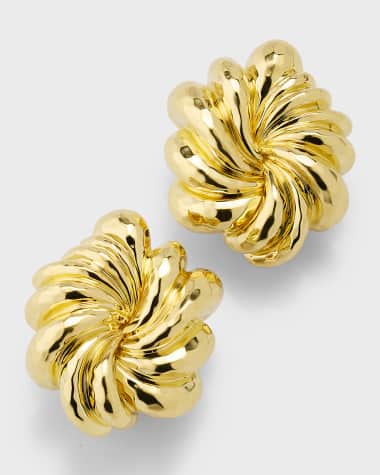 NM Estate Estate Dunay 18K Yellow Gold Hammered and Faceted Finish Floral Swirl Earrings