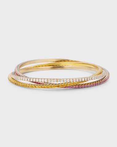 NM Estate Estate 18K White and Yellow Gold Diamond, Yellow Sapphire and Pink Sapphire Bangles, Set of 3