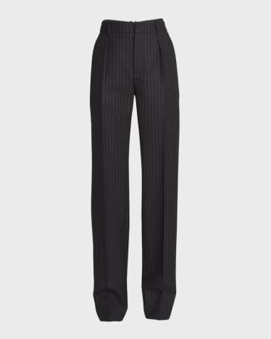Saint Laurent Pleated Straight-Leg Pinstripe Pants