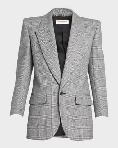 Saint Laurent Micro-Check Wool Blazer Jacket