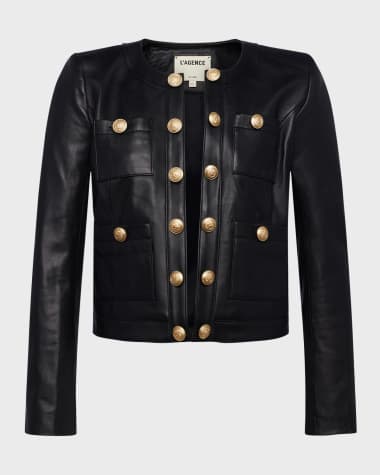 L'agence Baldwin Leather Jacket in White/Black Snake