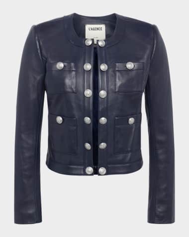 L'Agence Jayde Collarless Leather Jacket