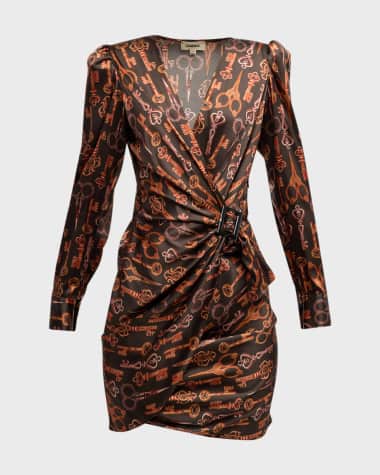 L'Agence Clarice Scissor-Print Wrap Dress