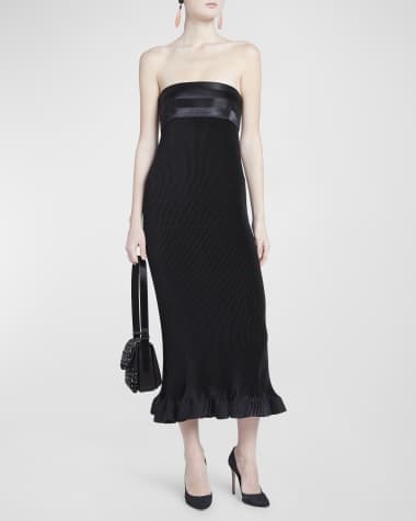Giorgio Armani Strapless Empire-Waist Plisse Midi Dress