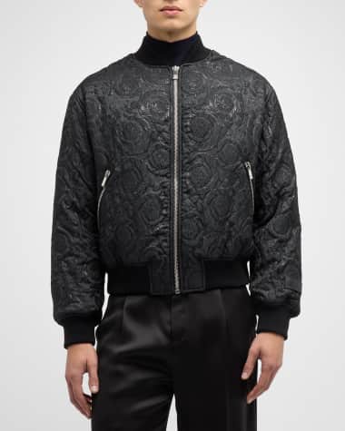 Versace Greca Argyle Accent Padded Jacket In Black