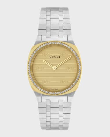 Gucci 30mm 25H Two-Tone Diamond Bracelet Watch