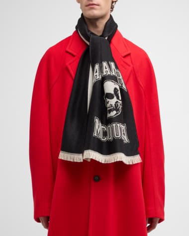 Alexander McQueen Men's Varsity Logo Skull Wool Scarf