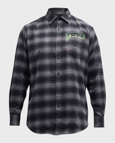 Aries Men's Plaid Flannel Button-Down Shirt