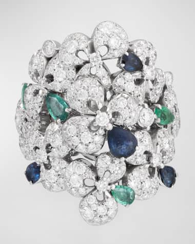 Miseno Ischia 18K White Gold Diamond, Sapphire, and Emerald Ring