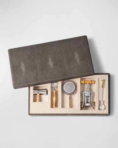 AERIN Faux Shagreen Bamboo Bar Set