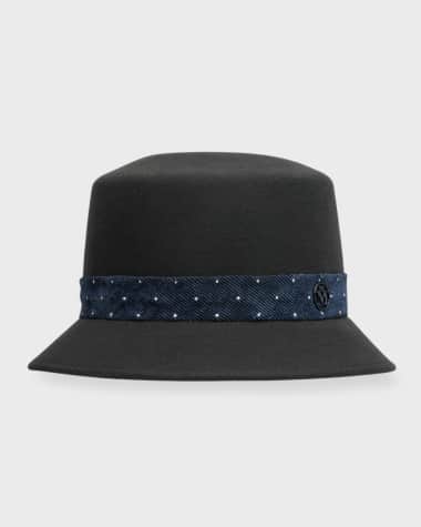Maison Michel Arsene Felt Bucket Hat Denim Ribbon