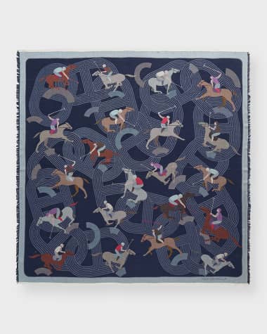 Rani Arabella Race Track Print Silk-Wool Scarf