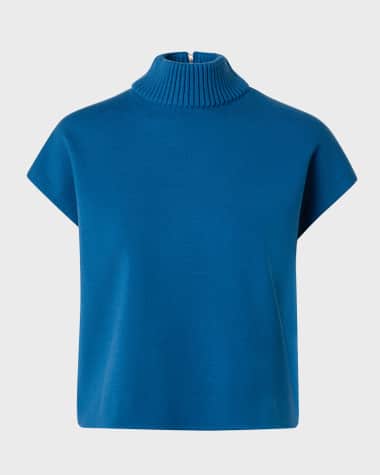 Akris punto Turtleneck Cap-Sleeve Merino Wool Sweater
