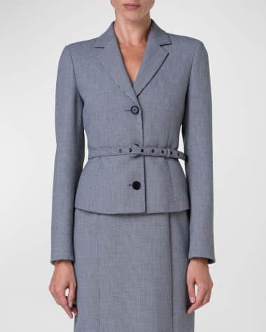 Akris punto Micro Houndstooth Pebble Crepe Belted Single-Breasted Jacket
