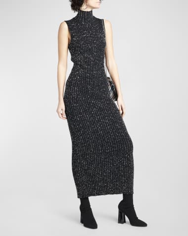 Missoni Mock-Neck Sleeveless Paillette Rib Maxi Dress