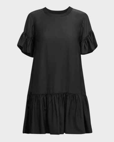 Cinq a Sept Leilah Silk Dropped-Waist Flounce Mini Dress