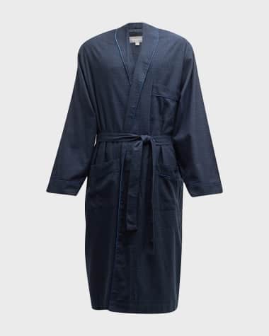 Neiman Marcus Men's Cotton-Cashmere Brushed Flannel Plaid Robe