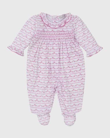 Kissy Kissy Girl's Ballet Blossoms Smocked Footie, Size Newborn-6M