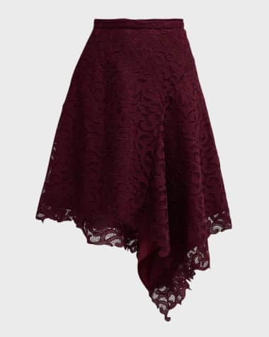 Natori Asymmetric Scroll Lace Midi Skirt