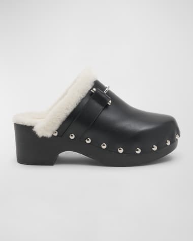 Givenchy G Leather Shearling Slide Clogs