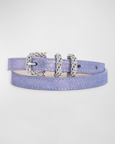 BY FAR Kat Bluebell Jeans Lame Leather Skinny Belt