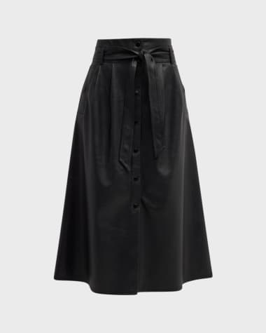 Brochu Walker Teagan Belted Vegan Leather A-Line Midi Skirt