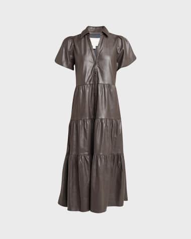 Brochu Walker Havana Tiered Vegan Leather Midi Dress