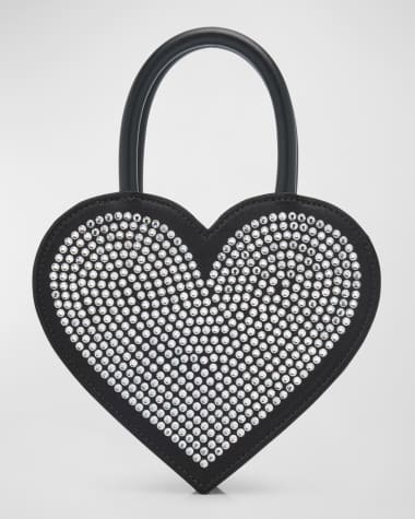 MACH & MACH Crystalized Heart Satin Top-Handle Bag