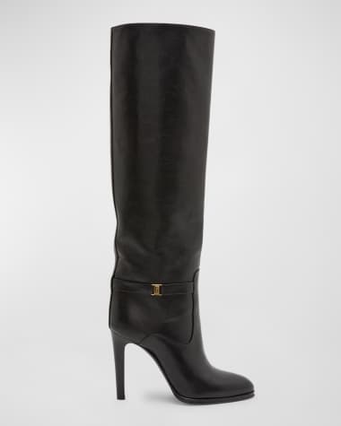 Saint Laurent Diane Leather Buckle Knee Boots