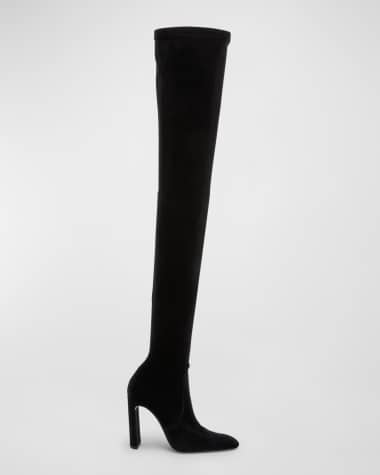 Saint Laurent Auteuil Velvet Over-the-Knee Stilleto Boots