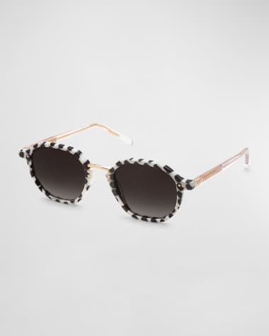 KREWE Dakota Domino Titanium & Acetate Round Sunglasses