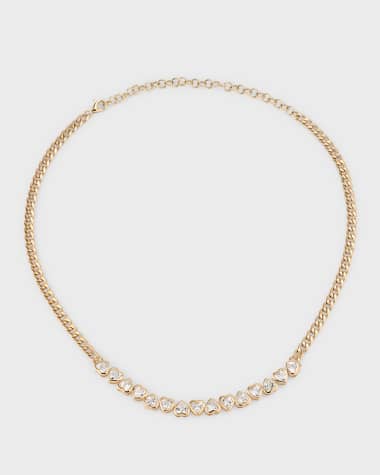 Siena Jewelry White Topaz Heart Bezel Curb Chain Necklace in 14K Yellow Gold