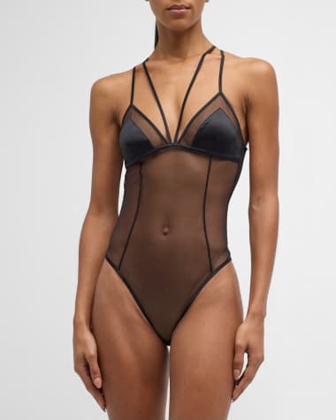 Dolce&Gabbana Strappy Open-Back Tulle & Satin Bodysuit