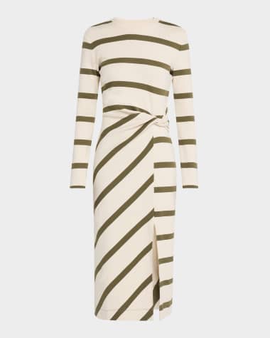 Tanya Taylor Cody Rugby Stripe Twisted Midi Shirt Dress