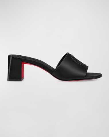 Christian Louboutin Leather Logo Red Sole Mule Sandals