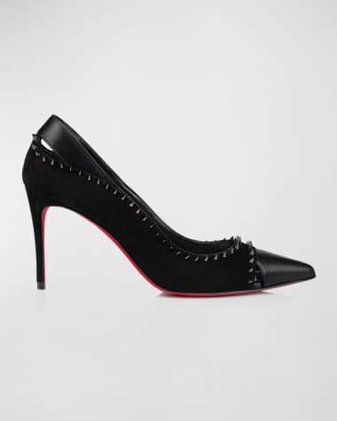 Christian Louboutin Duvettina Leather Spike Red Sole Pumps