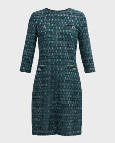 Misook 3/4-Sleeve Metallic Tweed Knit Midi Dress