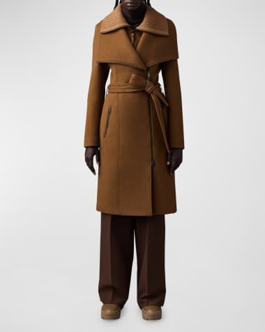 Belted Double Face Hooded Wrap Coat - Luxury Natural