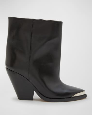 Isabel Marant Ladel Leather Metal-Toe Booties