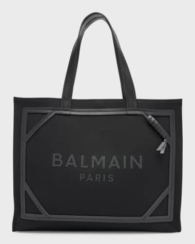 Balmain B Army Medium Shopper Tote Bag in Canvas with Leather Handles
