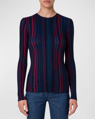 Akris Small Irregular Stripe Fitted Wool Pullover