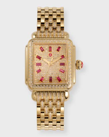 MICHELE Limited Edition Deco 18K Gold Plated Diamond Watch