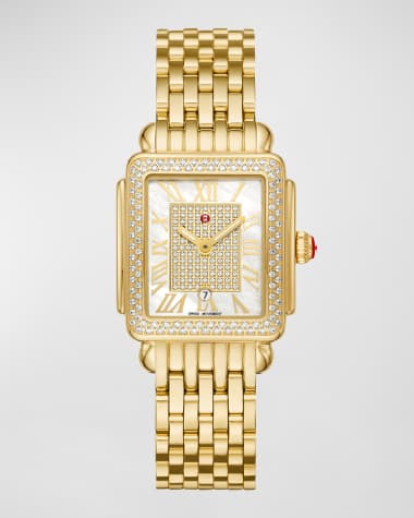 MICHELE Deco Madison Mid Pave 18K Gold Plated Watch with Mother-of-Pearl
