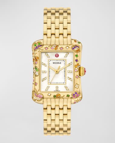 MICHELE Limited Edition Deco Moderne 18K Gold-Plated Diamond Watch
