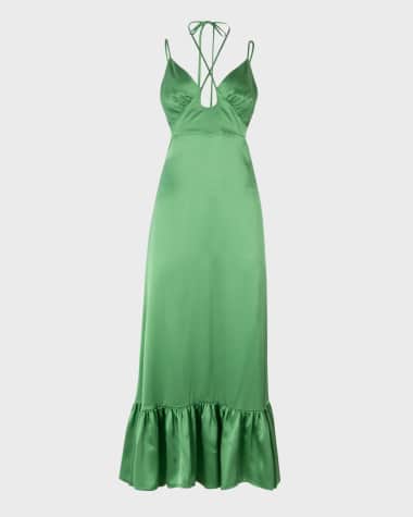 Secret Mission Kathleen Silk Tie Keyhole Maxi Dress