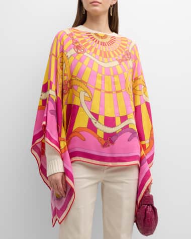 Rani Arabella Firenze Print Cashmere & Silk Poncho