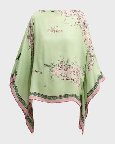 Rani Arabella Italy Print Cashmere & Silk Poncho